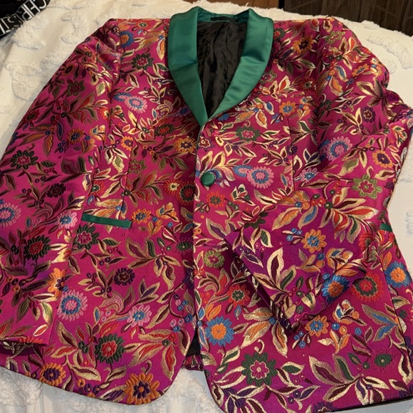 Stunning hot pink or fuschia and green floral suit by ASOS 33x32 42R jacket - Picture 12 of 15